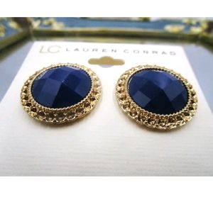 New navy goldtone post earrings